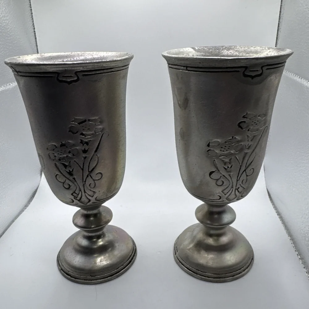 Vintage Wilton Armetale Fleurs Nouveau Goblets Set of 4 Pewter 7